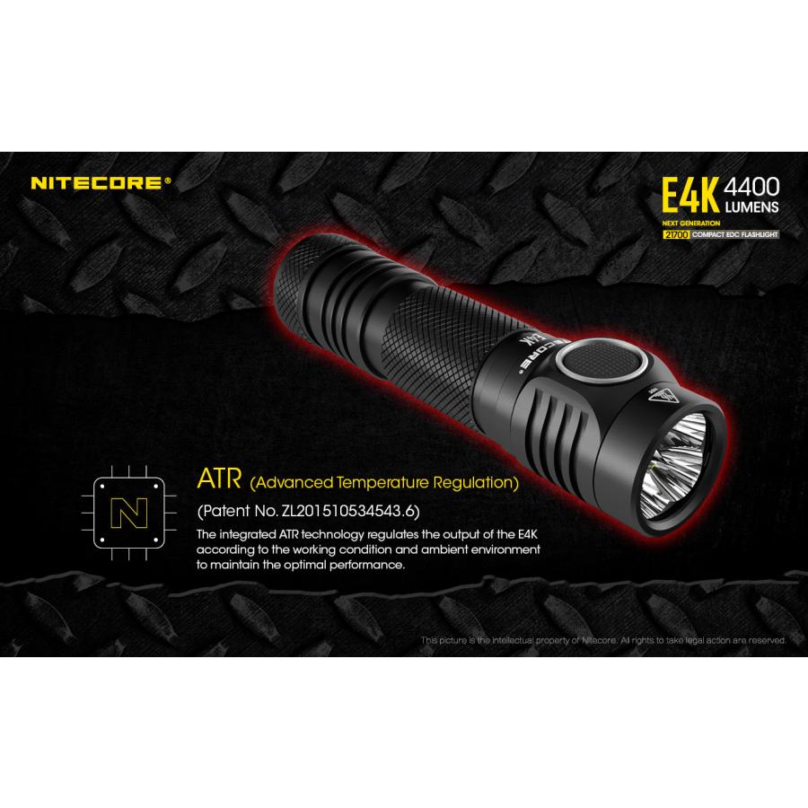 Nitecore E4K ハンディライト 4400ルーメン USB-C充電式 バッテリー