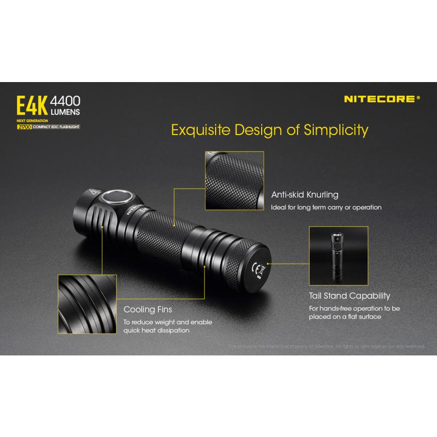 Nitecore E4K ハンディライト 4400ルーメン USB-C充電式 バッテリー