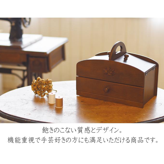 国産 木製 裁縫箱 2段 裁縫ケース 入れ物 木目 木_3
