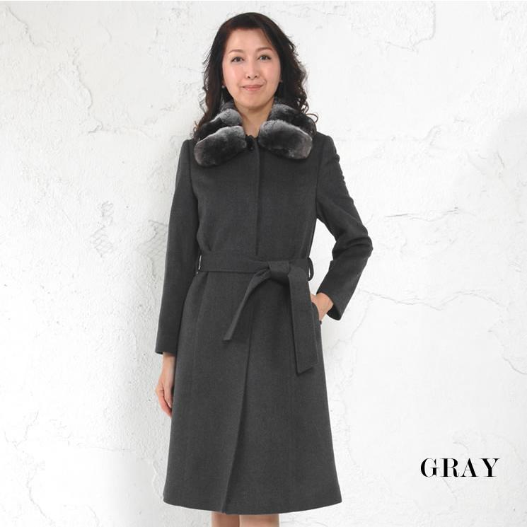 カシミヤコート カシミヤ100% コート チンチラトリム ファー ファー襟