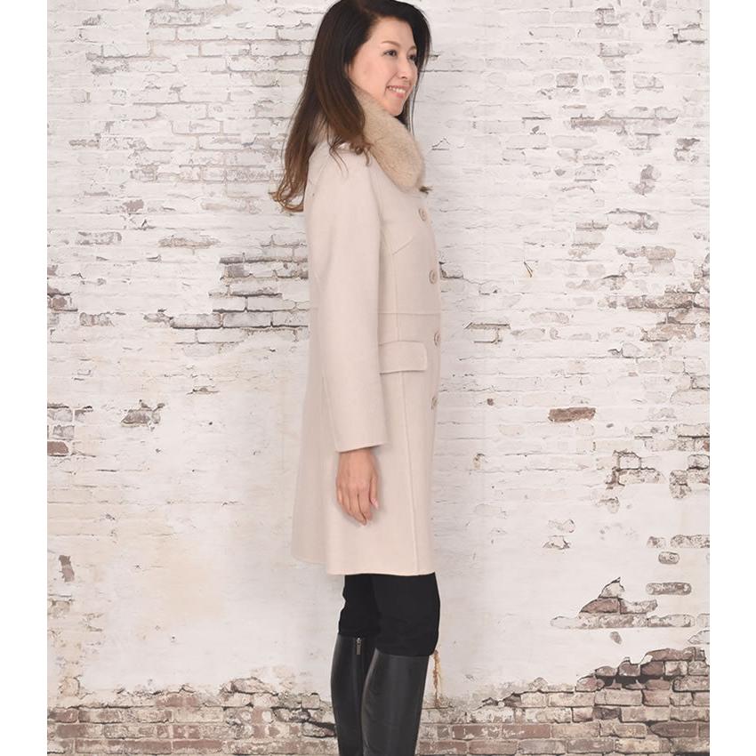カシミヤ カシミア 混紡 ダブルフェイス コート フォックス トリム