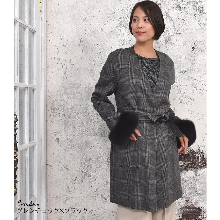 ノーラペルコート  カシミヤ カシミア 混  フォックス付  ウール フード 一枚仕立て 通勤 秋冬 (ca3066) |  | 08