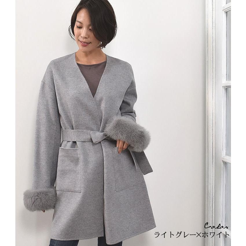 ノーラペルコート  カシミヤ カシミア 混  フォックス付  ウール フード 一枚仕立て 通勤 秋冬 (ca3066) |  | 10