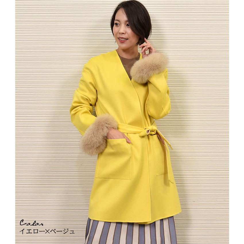 ノーラペルコート  カシミヤ カシミア 混  フォックス付  ウール フード 一枚仕立て 通勤 秋冬 (ca3066) |  | 12