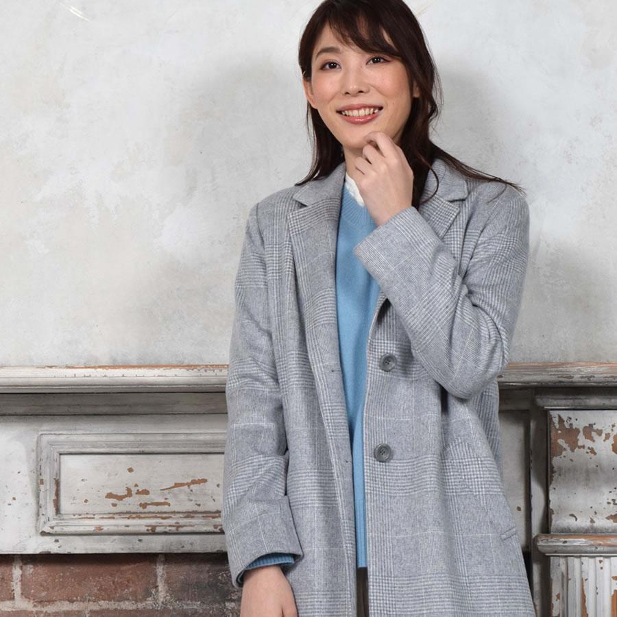 チェスターコート カシミヤ ウール混 グレンチェック   カシミア ジャケット ミドル丈 おしゃれ(ca3118) | Merfirge | 11