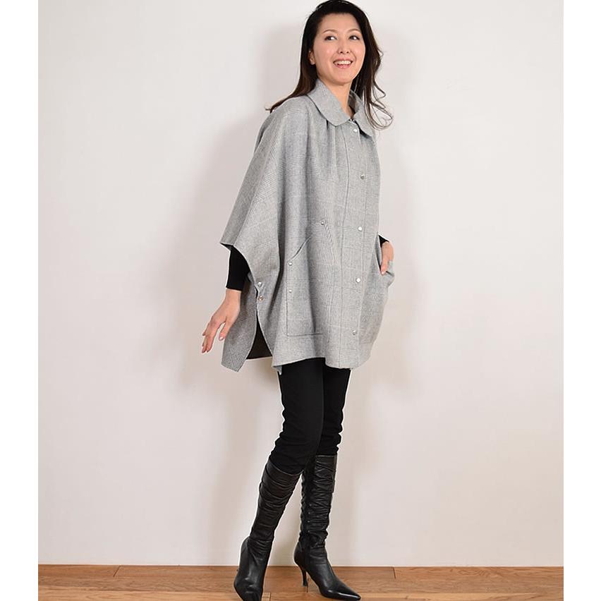 【MONCADA】カシミヤ 混紡 ダブル フェイス グレンチェック ケープ (CA3214) ケープ カシミヤ 混 ダブルフェイス グレンチェック ウール きれいめ