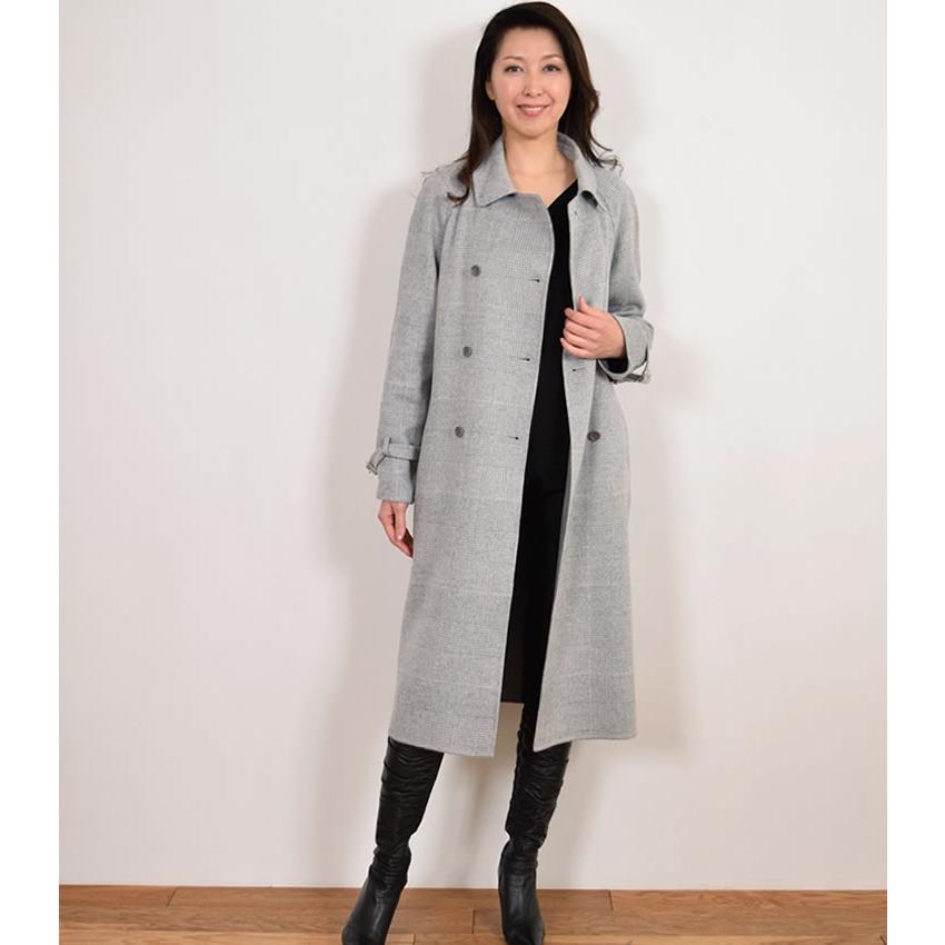 トレンチコート カシミヤ カシミア 混 ダブルフェイス グレンチェック