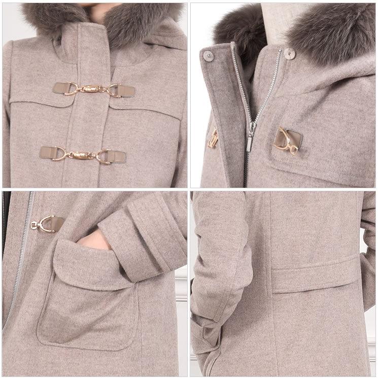 ダッフルコート カシミヤ  ウール  フォックス トリム  カシミア ウールコート フード   秋冬 通勤 (ca3301) | Merfirge | 15