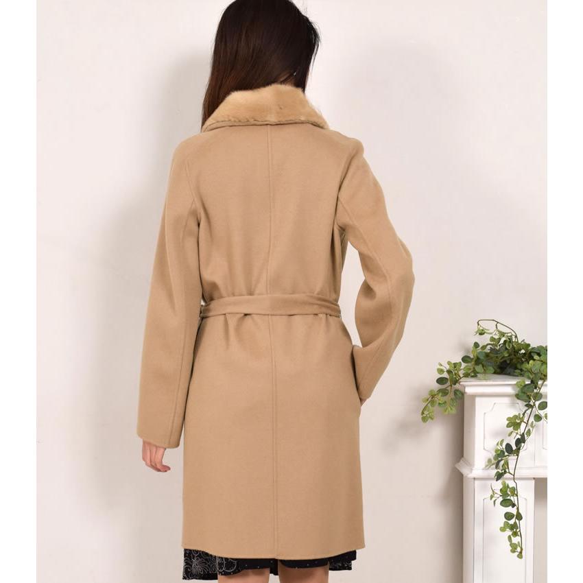 カシミヤコート カシミヤ100% ダブルフェイス コート ミンクトリム