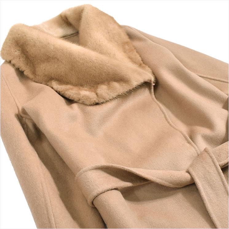 カシミヤコート カシミヤ100% ダブルフェイス コート ミンクトリム