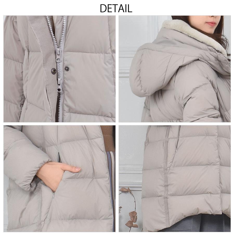 ダウンコート レディース ストレッチ素材 セミロング ダウン90% フード