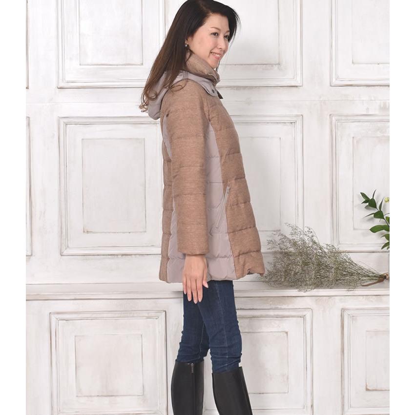 ダウンジャケット異素材 コンビ ダウン コート ファー 羽毛 フード