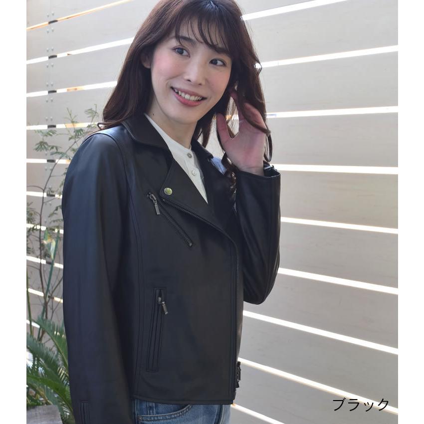 正規店仕入れの 【本革】レザージャケット ダブルライダースジャケット ラムレザー ボタン留め - レザージャケット