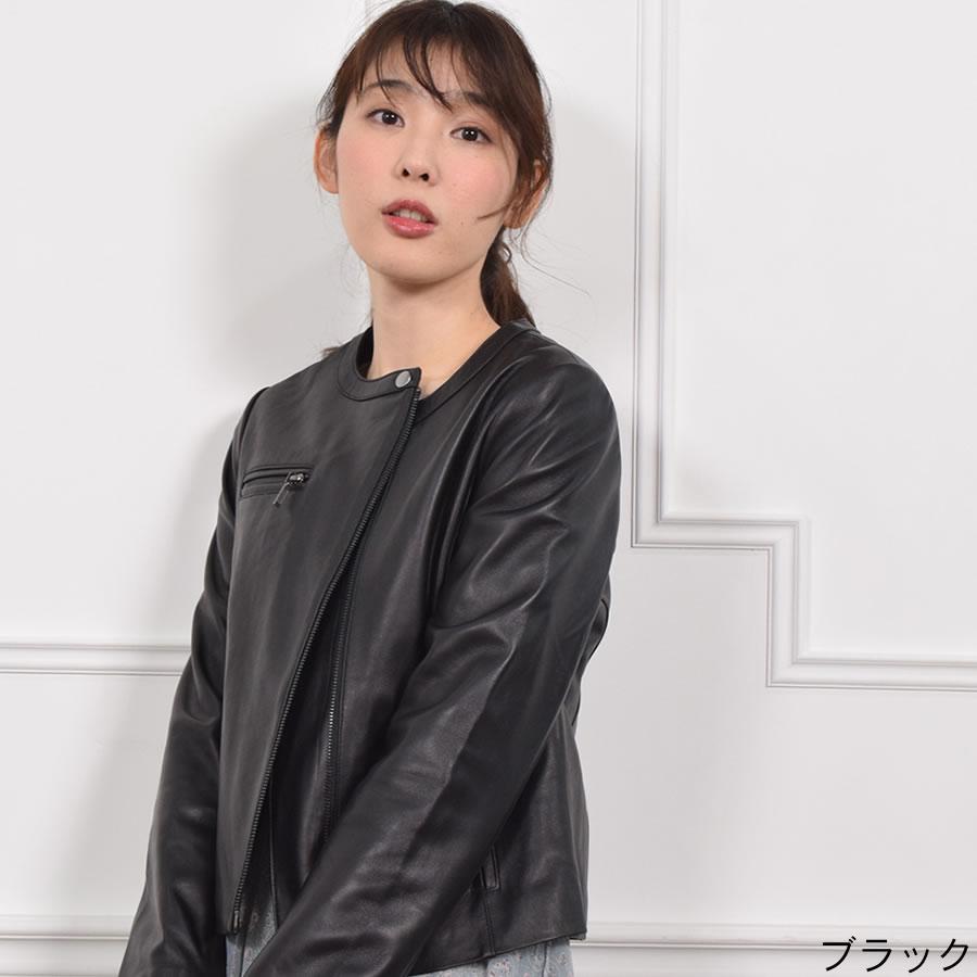 Merfirge ライダースジャケット ラム レザー ノーカラー 本革 本 Merfirge ライダースジャケット ラム レザー ノーカラー 本革 本