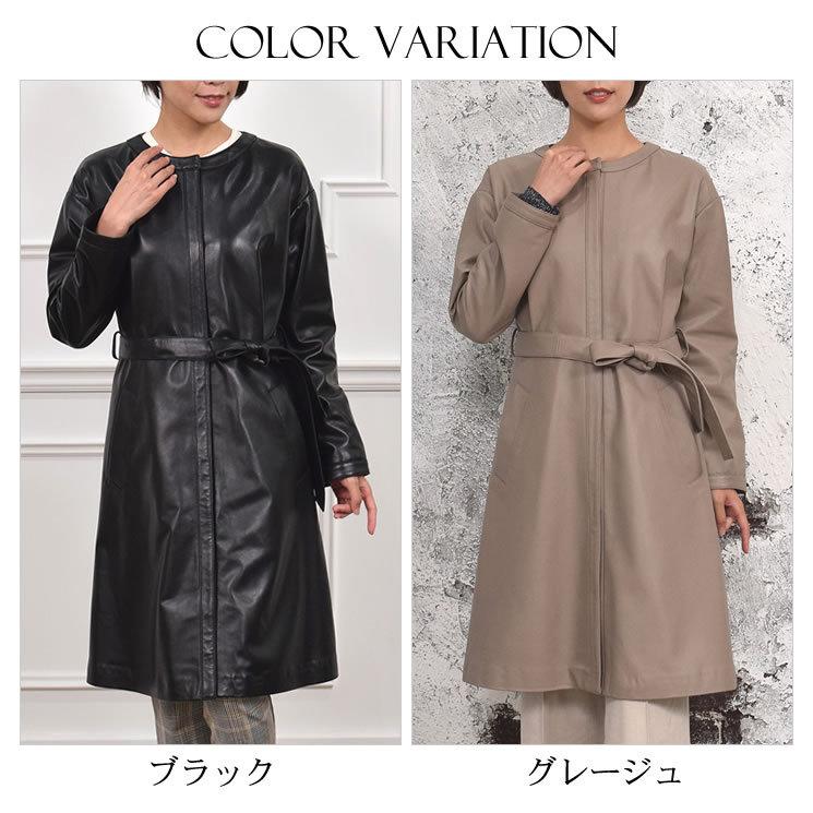 Merfirge ノーカラーコート ラム レザー ロングコート 本革 本皮 Merfirge ノーカラーコート ラム レザー ロングコート 本革 本皮