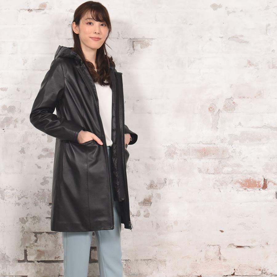 Merfirge 3WAY レザーコート ダウンベスト付 ノーカラー レザー Merfirge 3WAY レザーコート ダウンベスト付 ノーカラー レザー