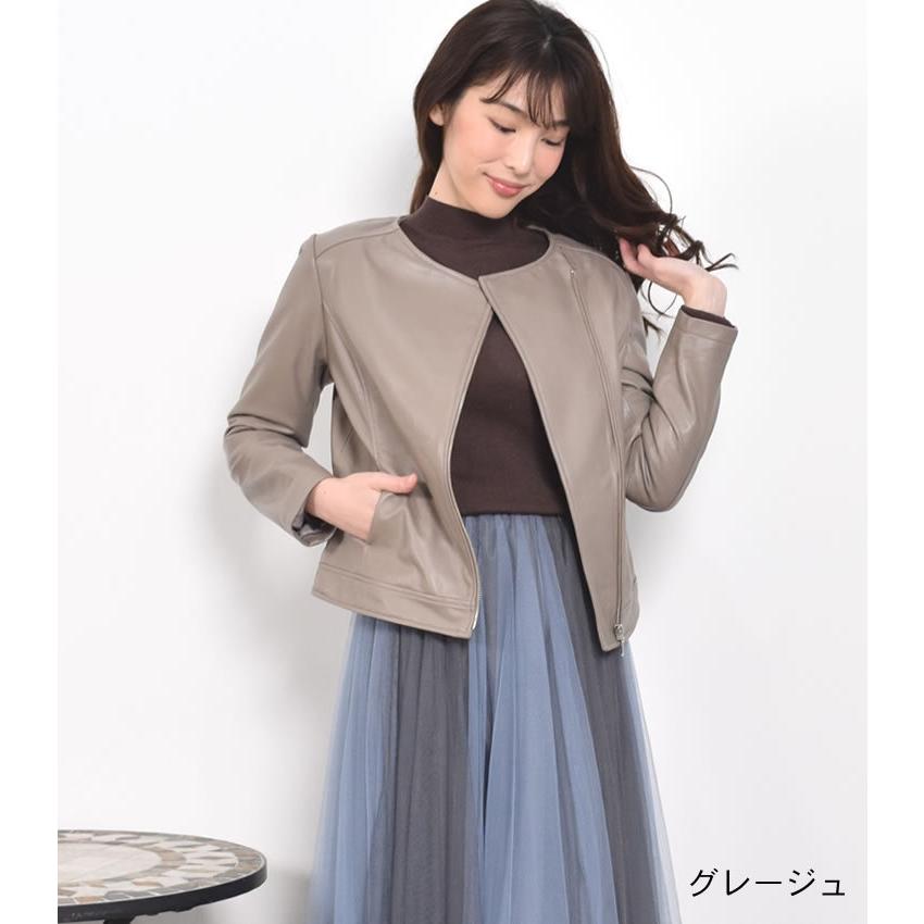 【新品・未使用】シェリエ sheller ノーカラーライダースジャケット 楽天市場】ノーカラージャケット レディース ノーカラー