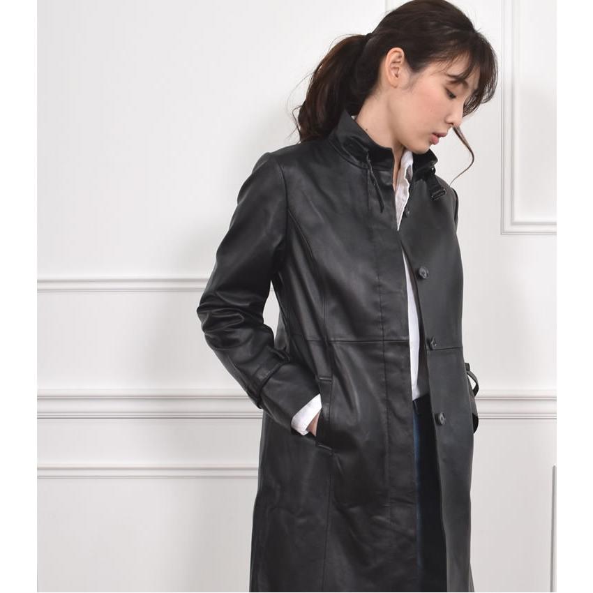 Merfirge スタンドカラーコート 本革 ラム レザー 本皮 ライダース