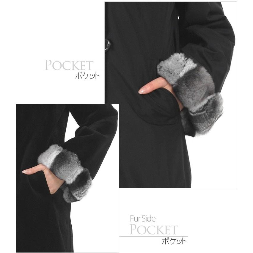 シルク 100％ シェアード ミンク リバーシブル ハーフコート スタンド