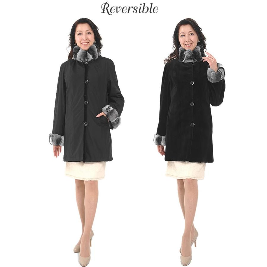 シルク 100％ シェアード ミンク リバーシブル ハーフコート スタンド