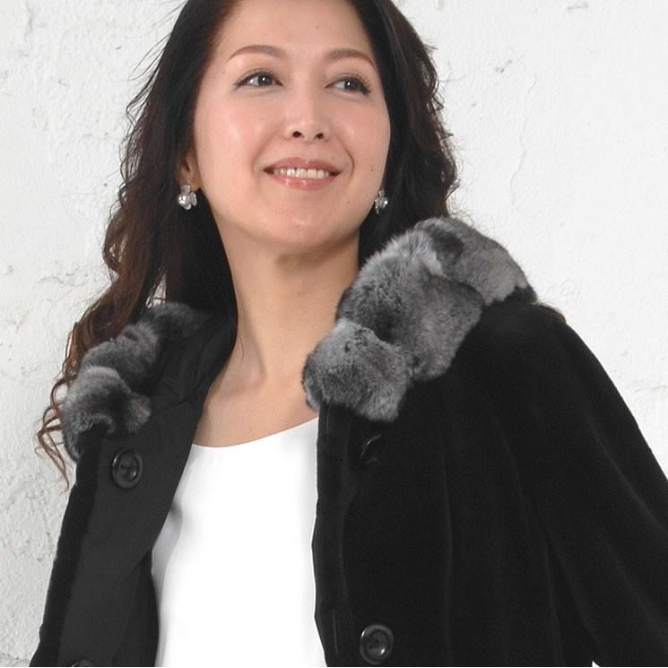 シルク 100％ シェアード ミンク リバーシブル フーデッド コート