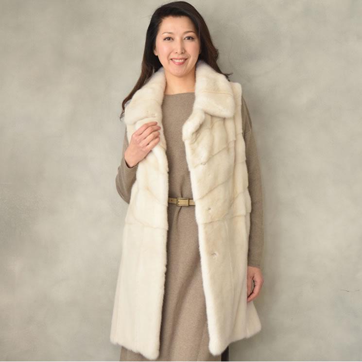 ファーコートSAGA パール ミンク ロング ベスト (mb2769) : ハヤシグチ