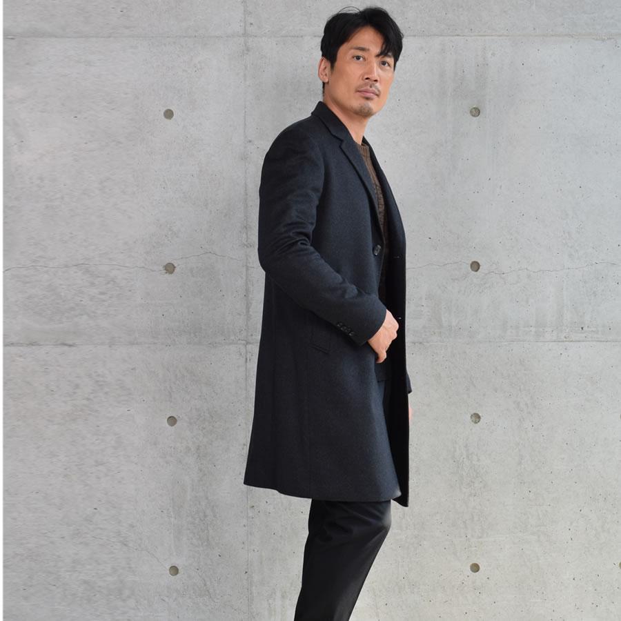 チェスターコート メンズ カシミヤ カシミア100％ ニーレングス