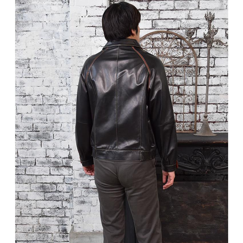 本革 ソフト ラム ブルゾン 本皮 メンズ シングル アウター 革ジャン