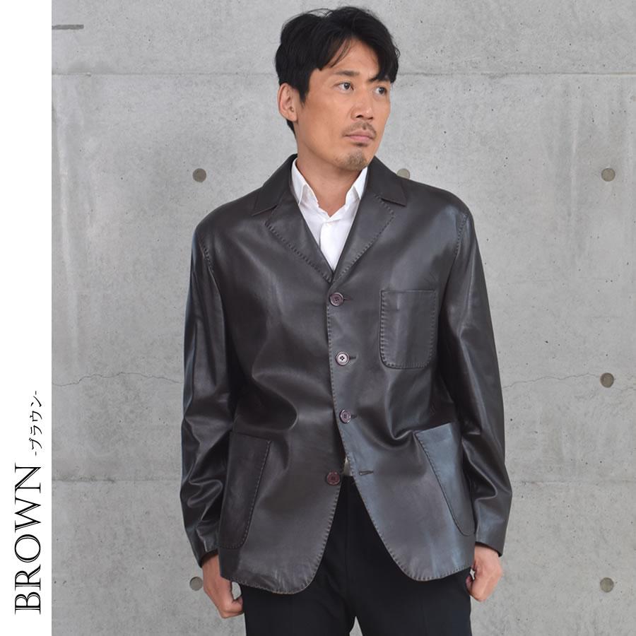 本革 ソフト ラム レザー テーラード ジャケット 本皮 メンズ シングル