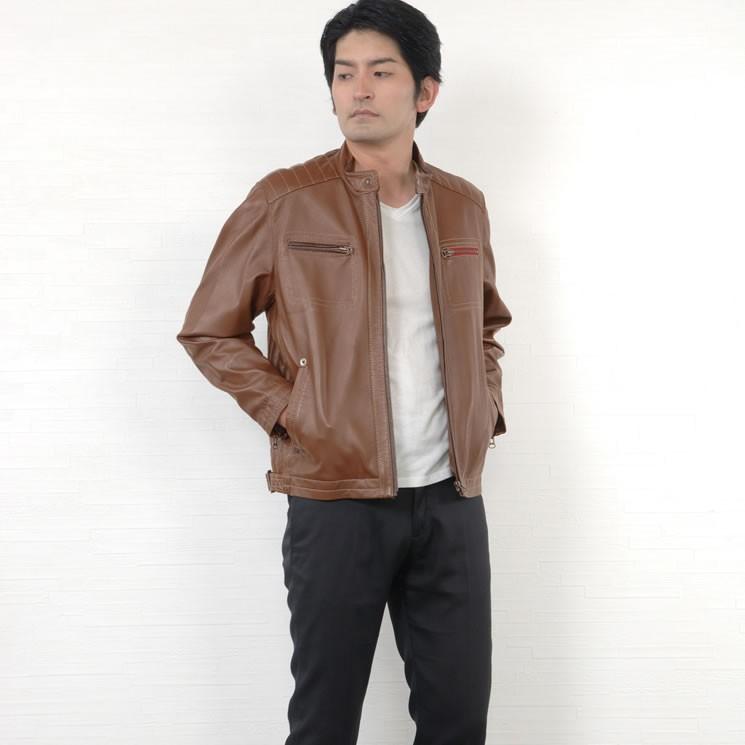 本革 ラム レザー ライダース メンズ ジャケット 本皮 シングル