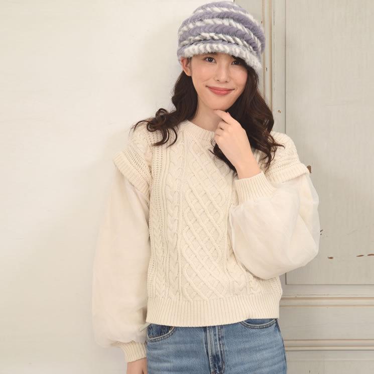 ミンク 編みこみ キャスケット ミンクファー ファー帽子 キャップ