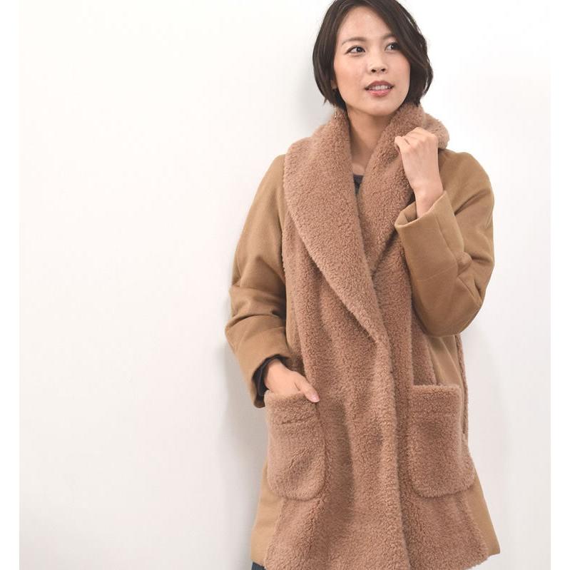 Merfirge ウール 100% ボア ショール カラー コートカシミヤ混