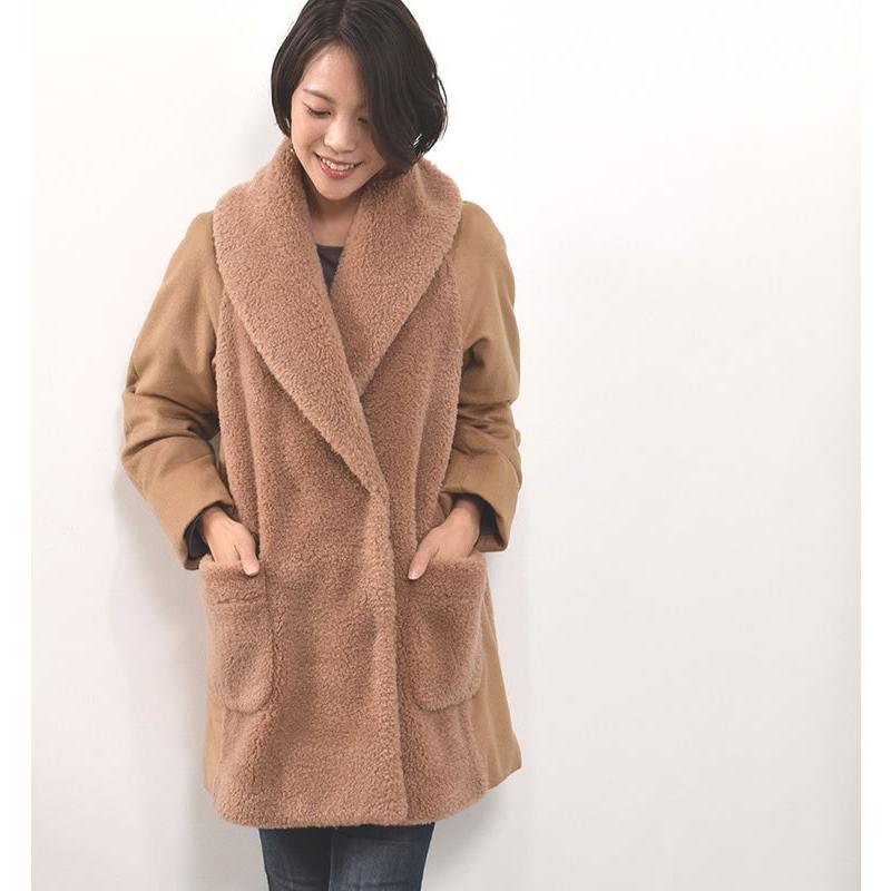 Merfirge ウール 100% ボア ショール カラー コートカシミヤ混