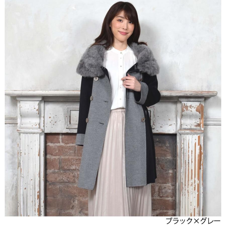 【美品】カシミヤ混　フーディ ファーストール 日本製／フォックスファー／カシミヤ混】ファー付ウールコート