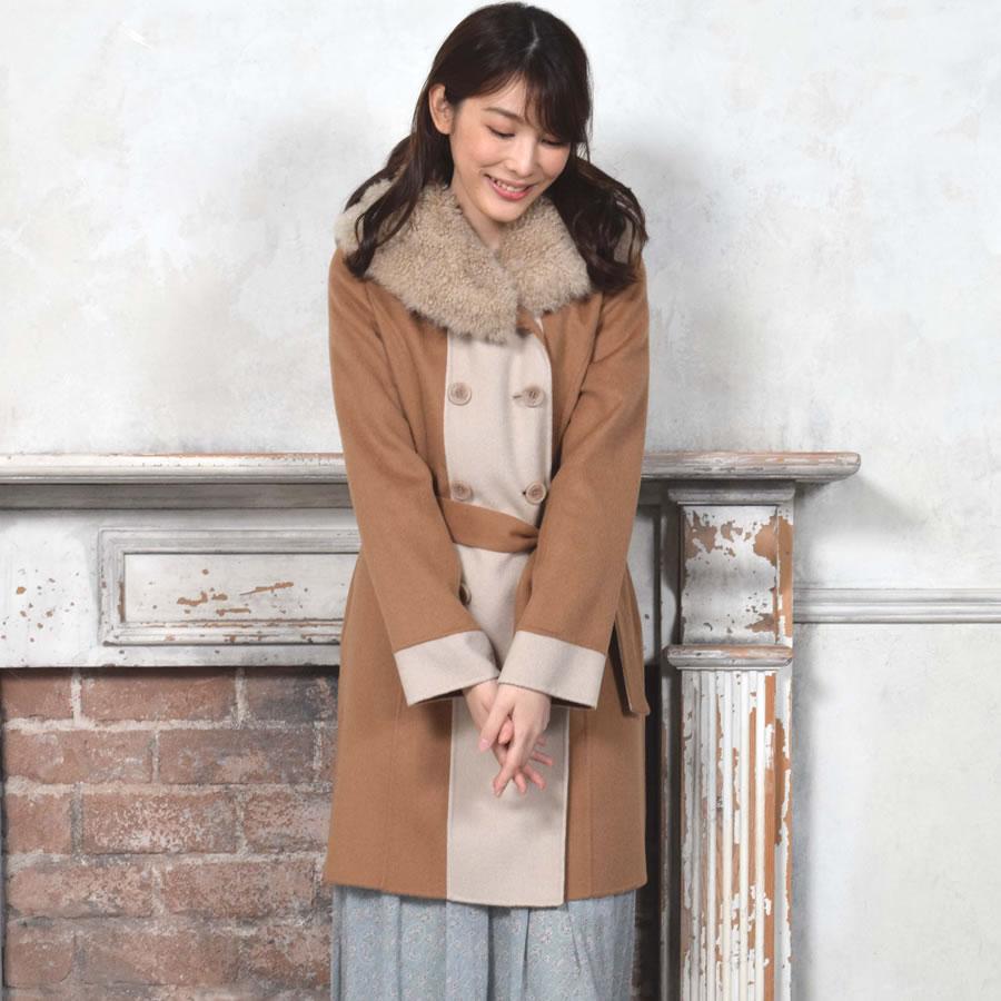 美品バーバリー ダブルフェイスWOOLコート ベージュ カシミヤファー カシミヤコート混紡 ダブルフェイス コート トリム