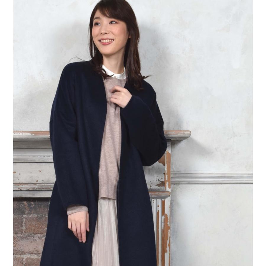 ノーカラーコートウール混 ダブル フェイス Vネック オーバー ノーカラーコートウール混 ダブル フェイス Vネック オーバー