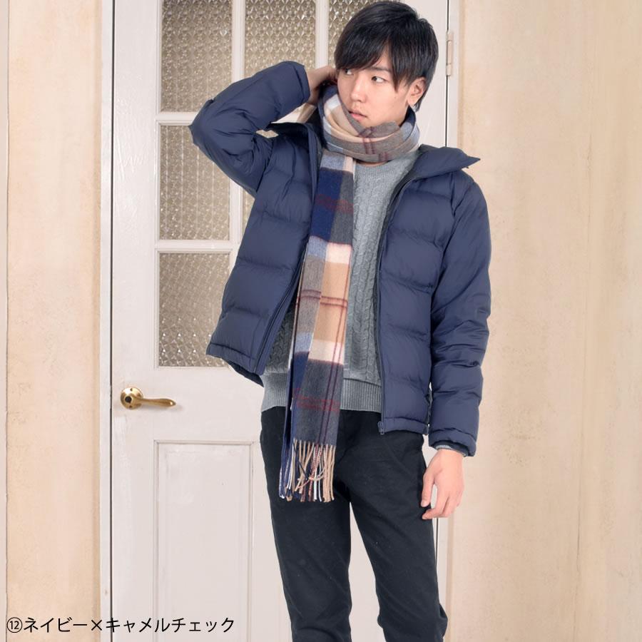 メンズストール ウール 100％ チェック柄 大判 ストール 60cm幅   男女兼用 防寒  (WS0022M) | Merfirge | 22