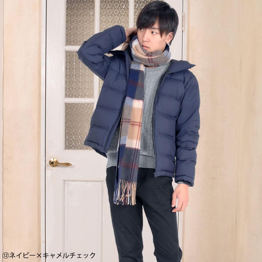 メンズストールウール100％ チェック柄 大判 ストール 60cm幅  男女兼用 防寒 (WS0022MR)【オリジナルギフトBOX付】 | Merfirge | 24