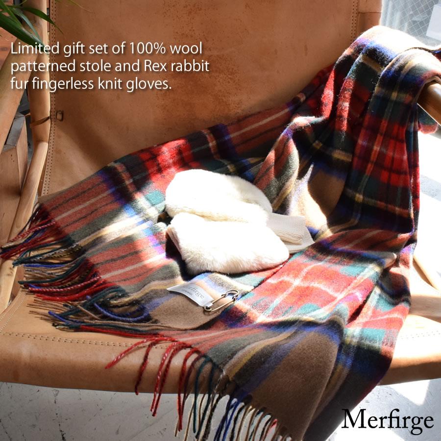Merfirge ギフトセット ウール 100％ チェック柄ストール ＆ レッキス