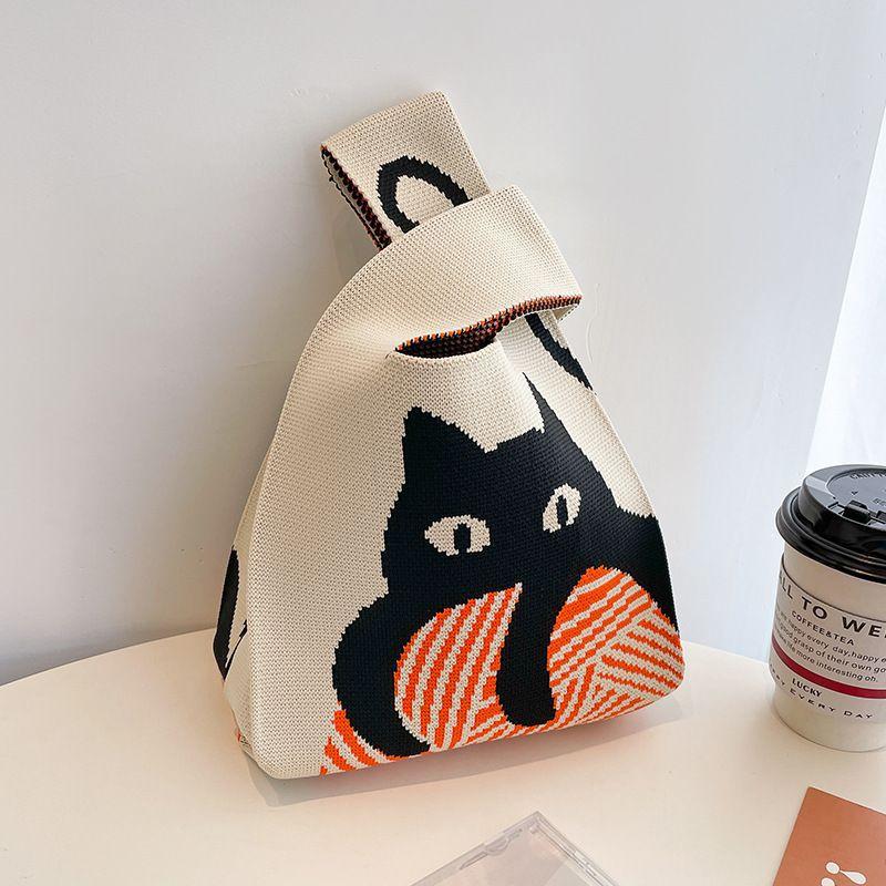 送料無料 ミニトートバッグ 猫 ねこ ニット 小さめ エコバッグ 