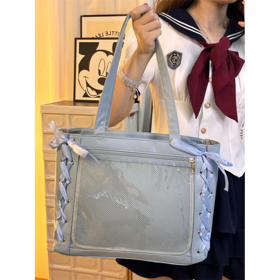 送料無料 痛バッグ 痛バ レースアップ 大きめ リボン レザー