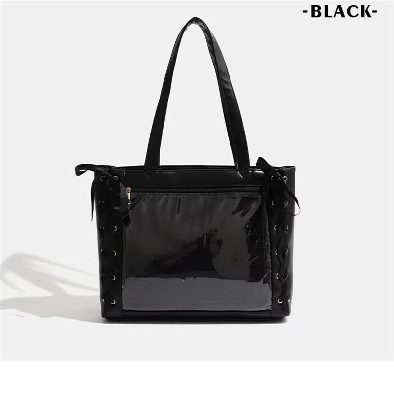 送料無料 痛バッグ 痛バ レースアップ 大きめ リボン レザー