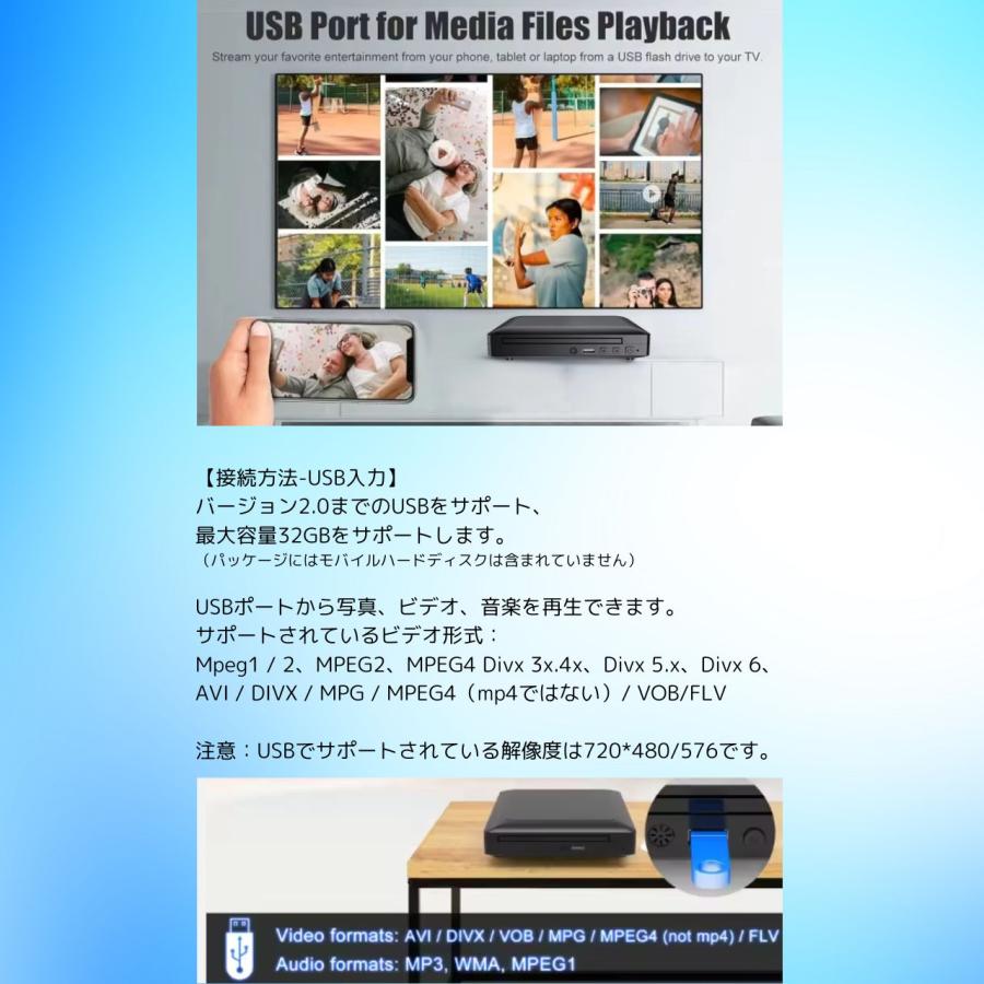 DVD プレーヤー1080Pサポート 小型DVDプレーヤー DVD/CD再生専用 DVD プレーヤー1080Pサポート 小型DVDプレーヤー DVD/CD再生専用