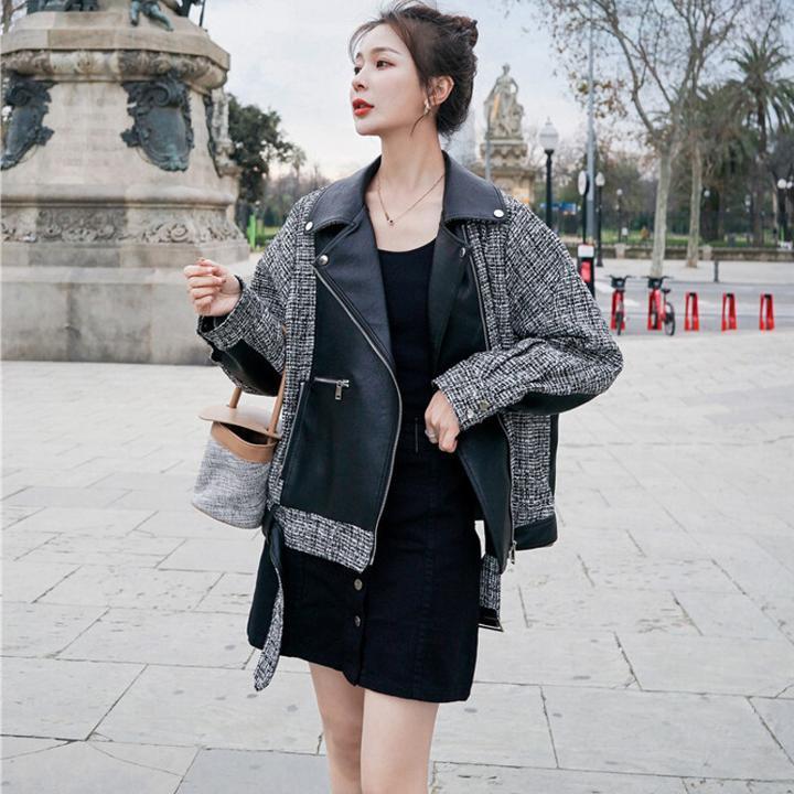 ダウンジャケット コート フェイクレザーとツイードの組み合わせが個性的でとってもおしゃれダウンジャケット コート Www Hbt Gob Pe