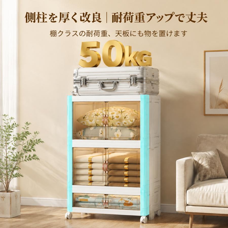 収納ボックス 折りたたみ　キャスター付き アイボリー5個 収納ケース 収納ケース 収納ボックス 折りたたみ 5段式 透明扉 キャスター付き