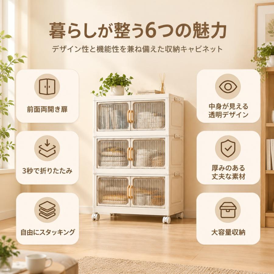 収納ボックス 折りたたみ 収納キャビネット 大容量 両開き扉 透明