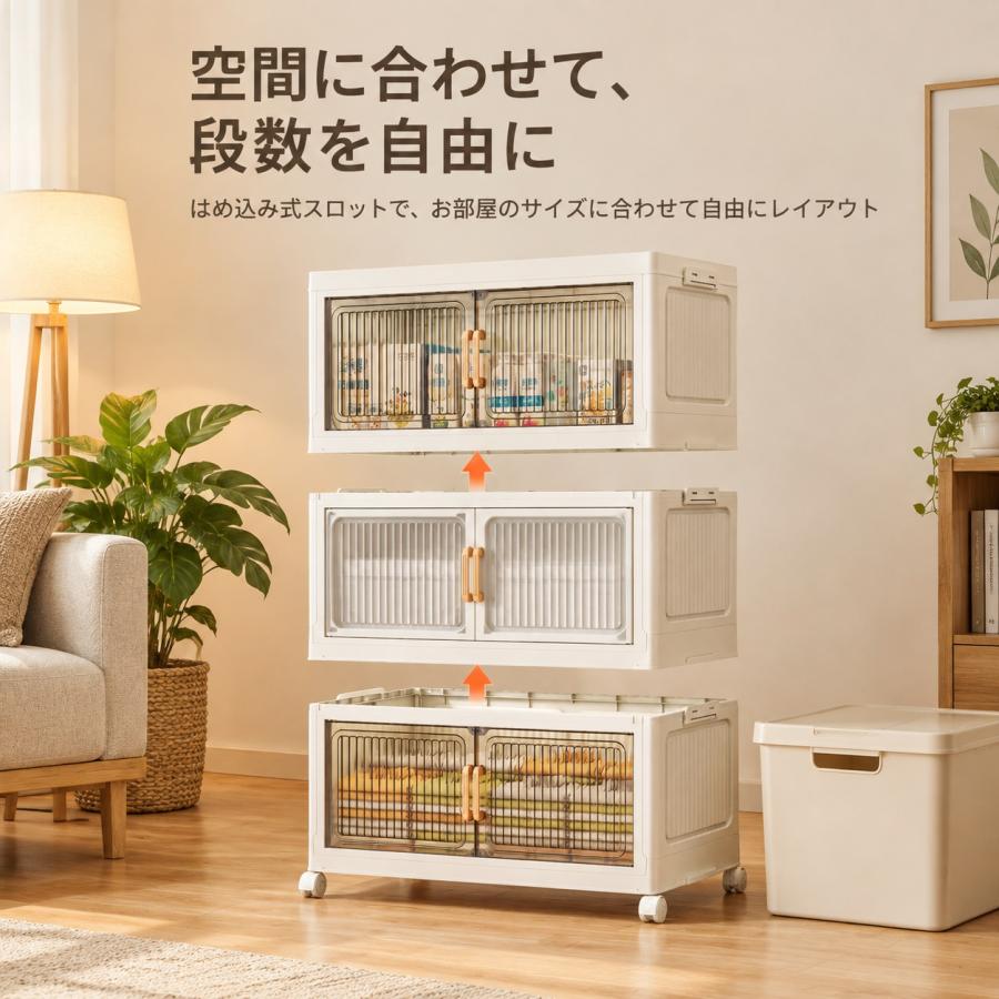 収納ボックス 折りたたみ 収納キャビネット 大容量 両開き扉 透明