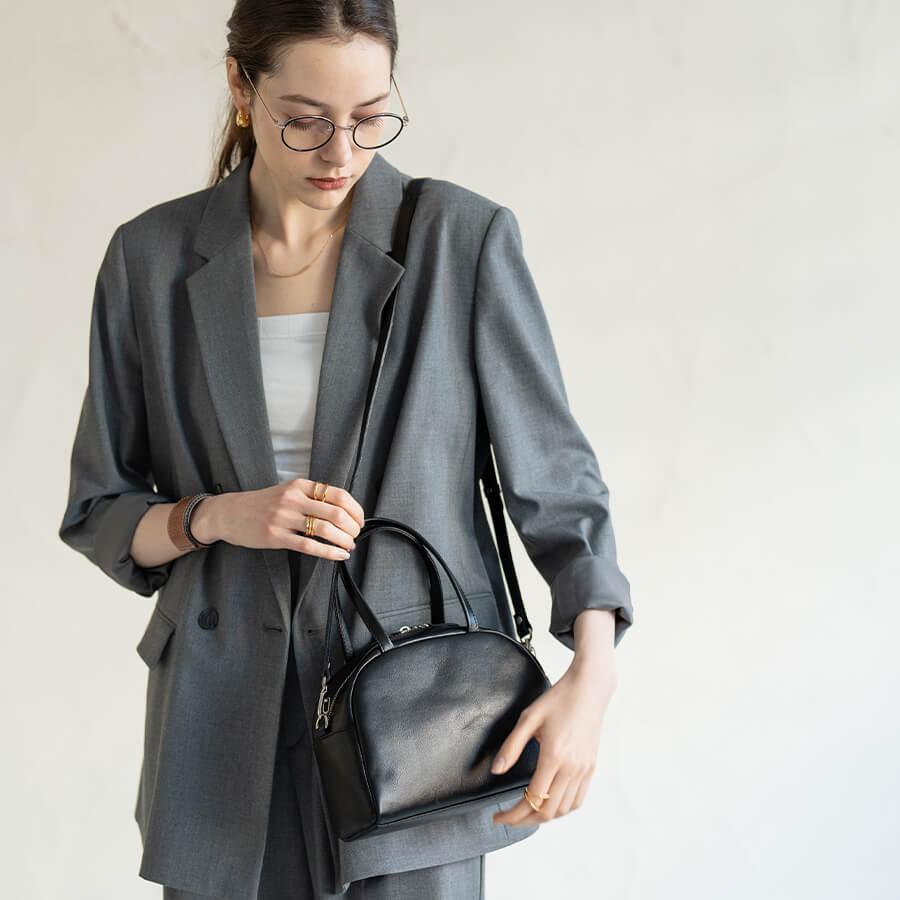 本革 ボストンバッグ ショルダーバッグ 2way 日本製「Emmel エメル」レディース ハンドバッグ シルバー 黒 大人 可愛い 軽量 ブランド HAYNI ヘイニ | HAYNI | 19