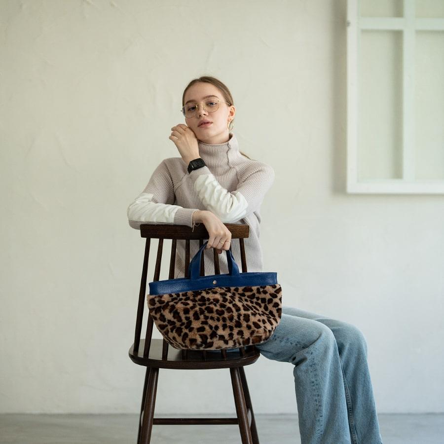 ANNA MOINARI ヒョウ柄 ハンドバッグ ベビ革 毛 ポニー ANNA