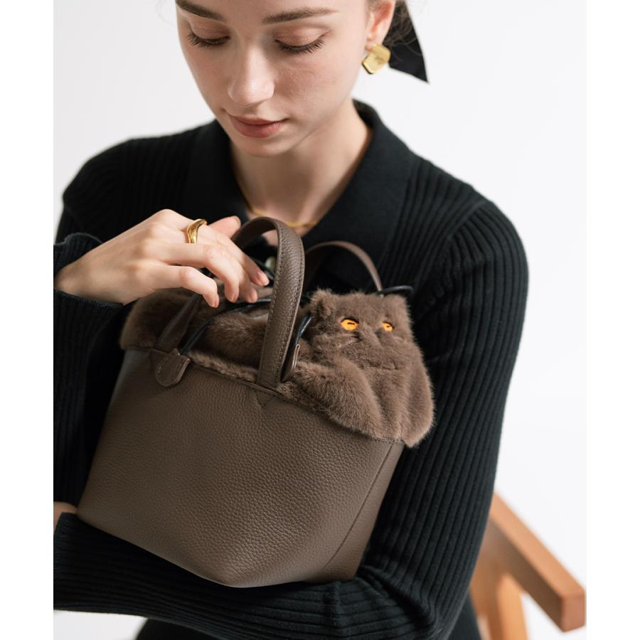 HAYNI（ヘイニ） 本革 ねこモチーフ ハンドバッグ「Minetcuir ミネット